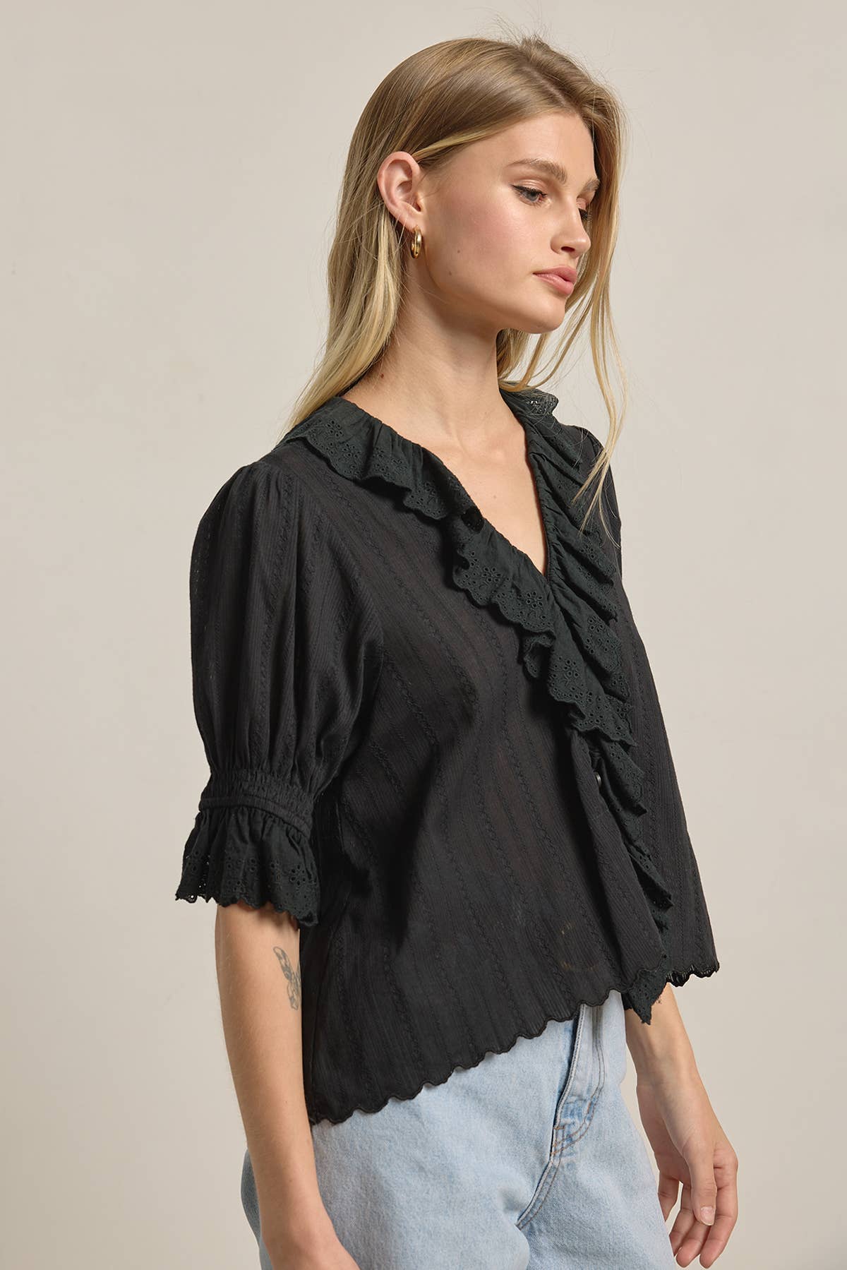 V-Neck Ruffle Blouse