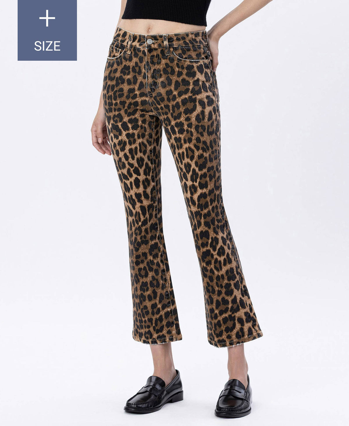 Leopard Print Kick Flare Jeans- Plus