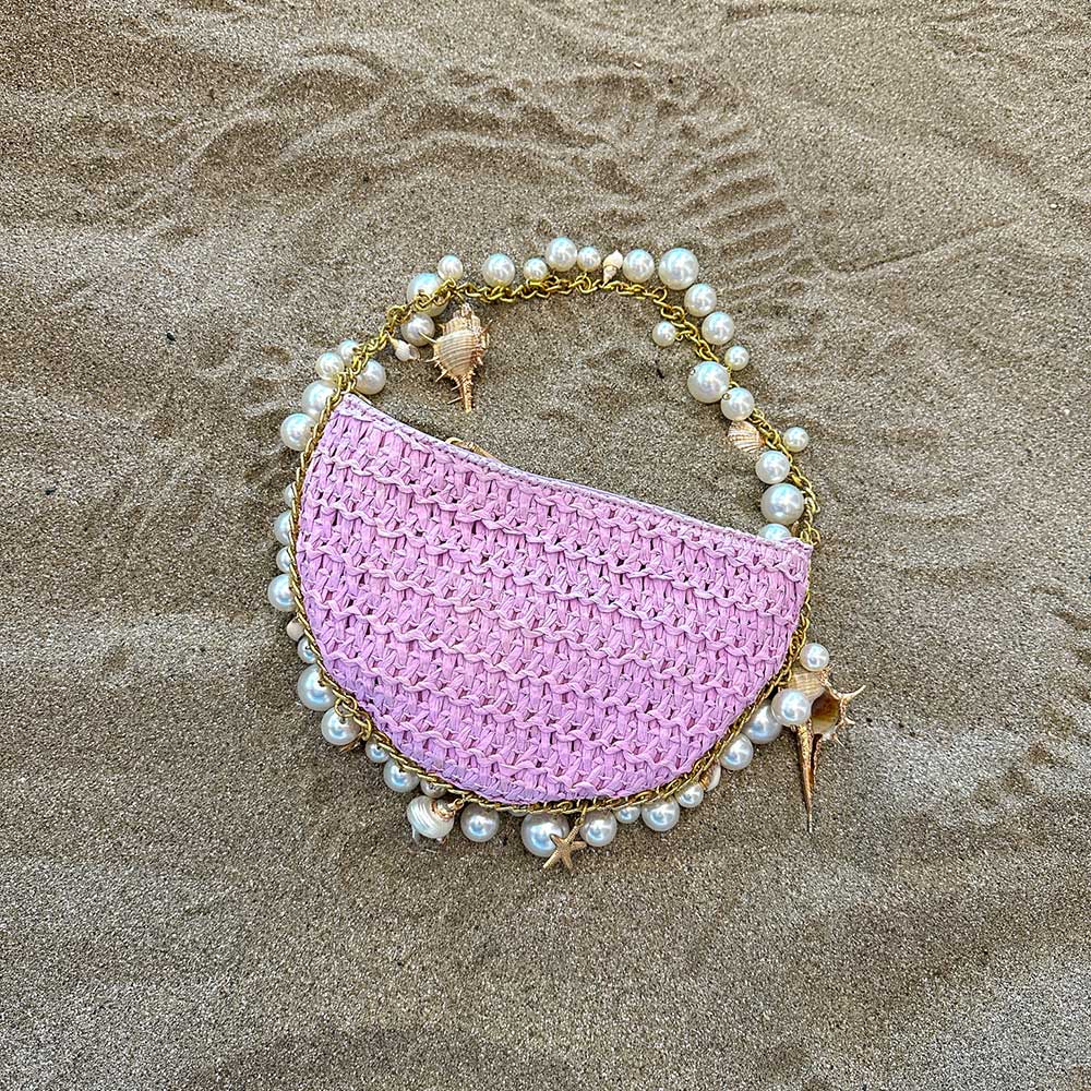 Isla Lavender Small Shells Straw Top Handle