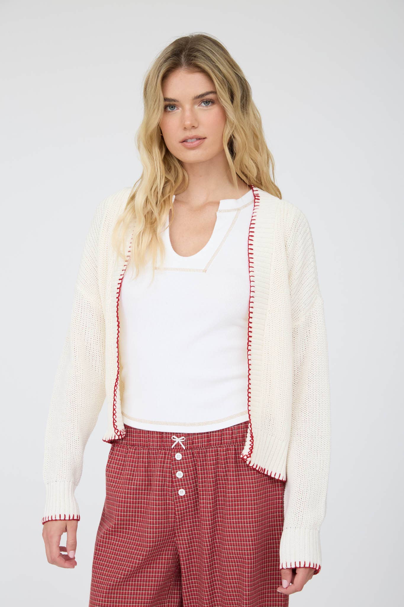 American Flag Contrast Stitch Cardigan