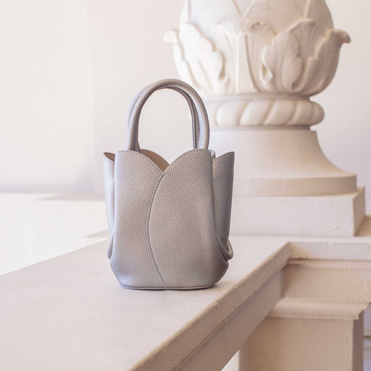 Tulip Mini  Pewter Top Handle Bag