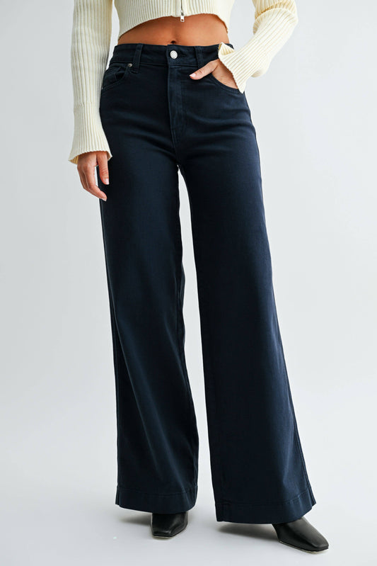Ines High Rise Full Length Wide Leg- Navy